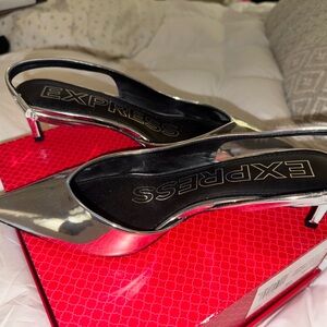 Express Metallic Silver Heels